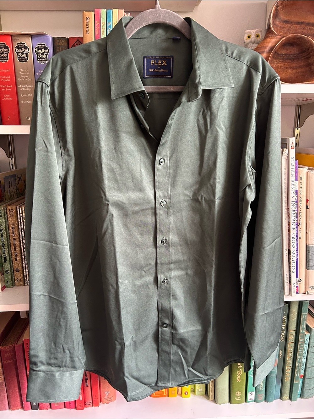 FLEX Olive Green Long-Sleeve Dress Shirt